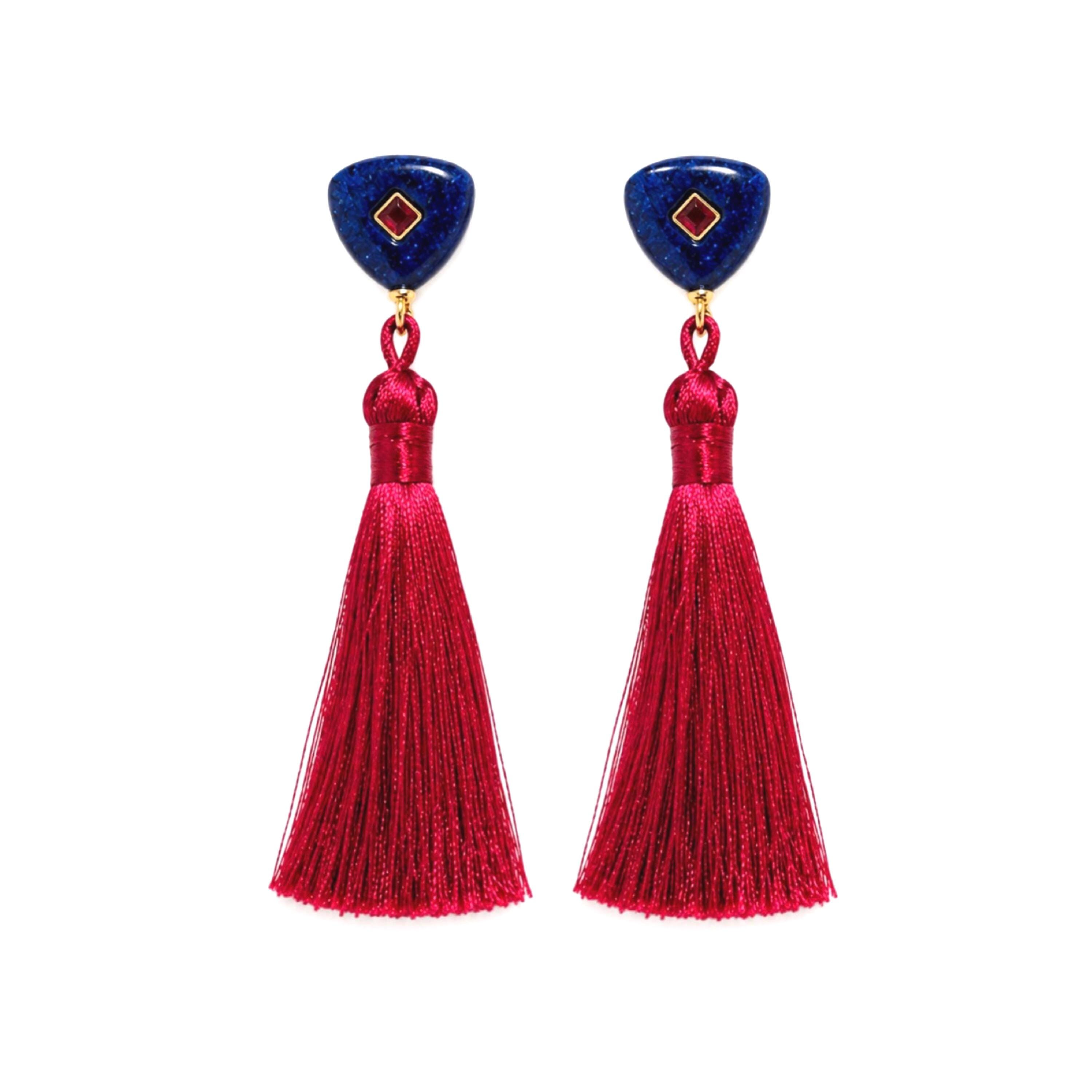 Dumortierite Red Silk Tassel Earrings