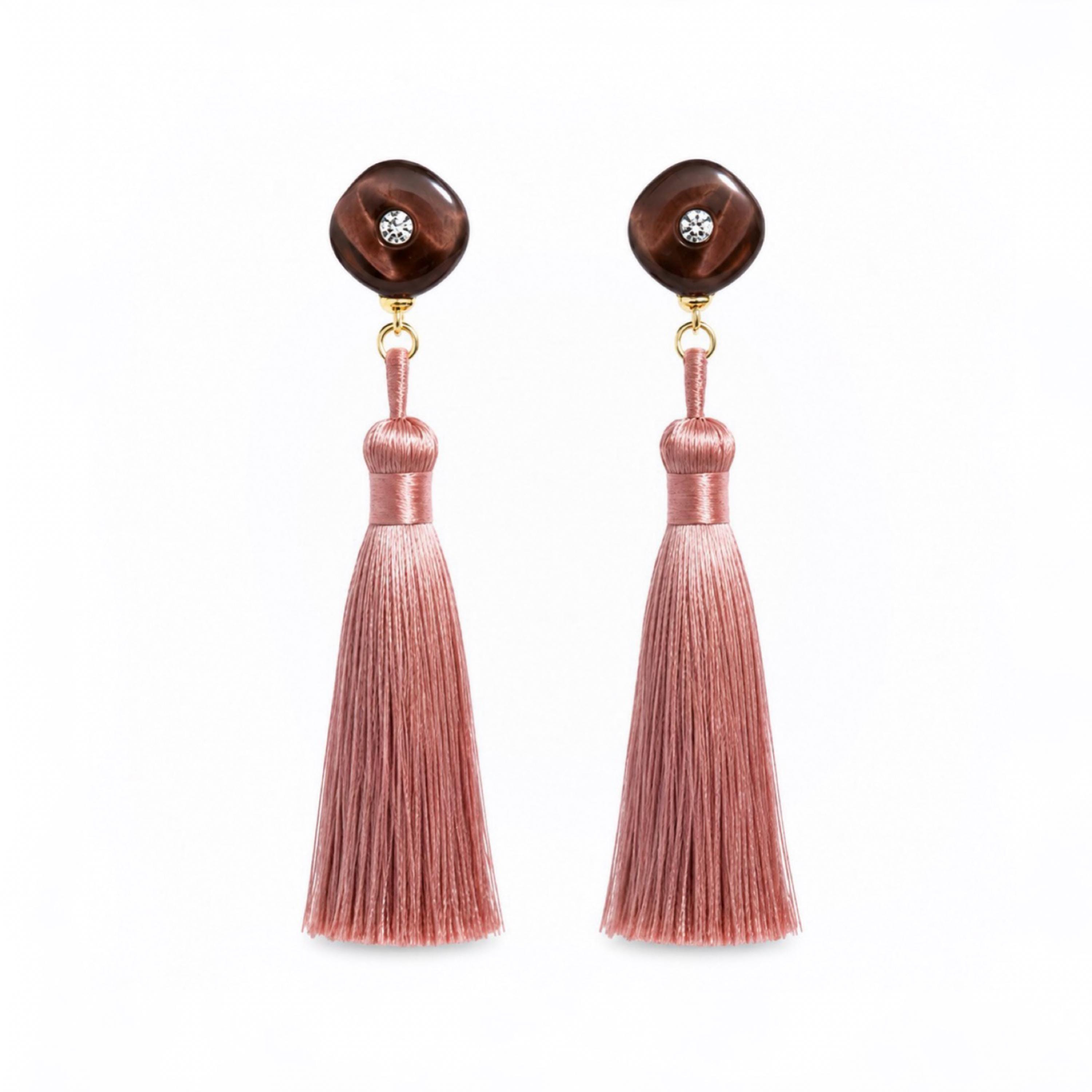 Tiger's Eye Gold Tassel Earrings