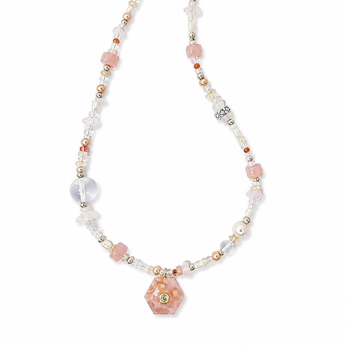 Pink Freshwater Pearl Flower Agate Necklace