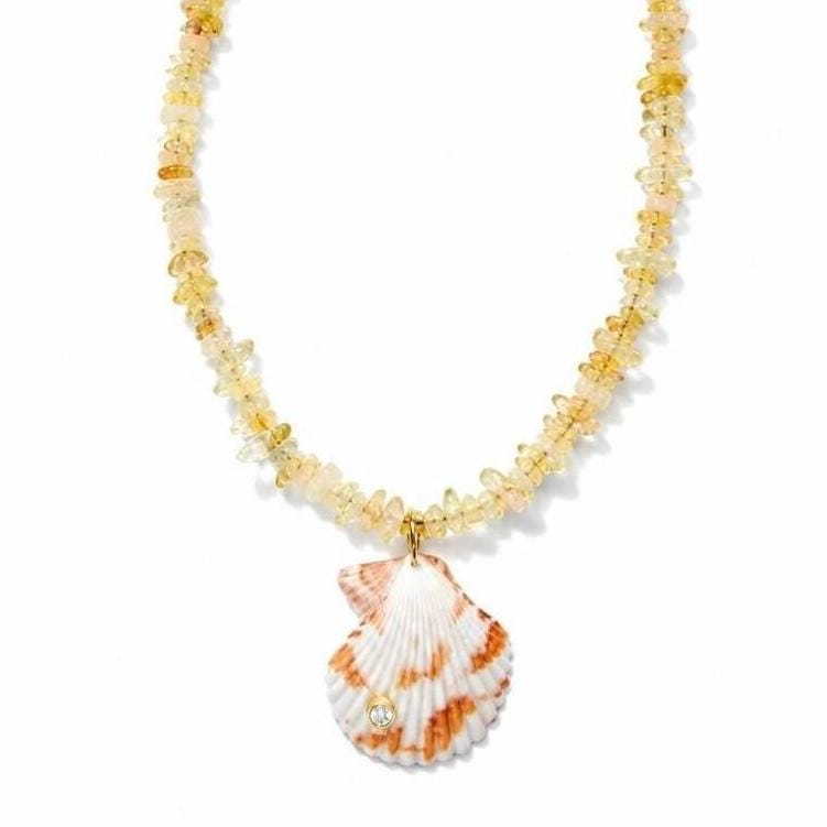 Citrine Chip Scallop Shell Pendant Necklace