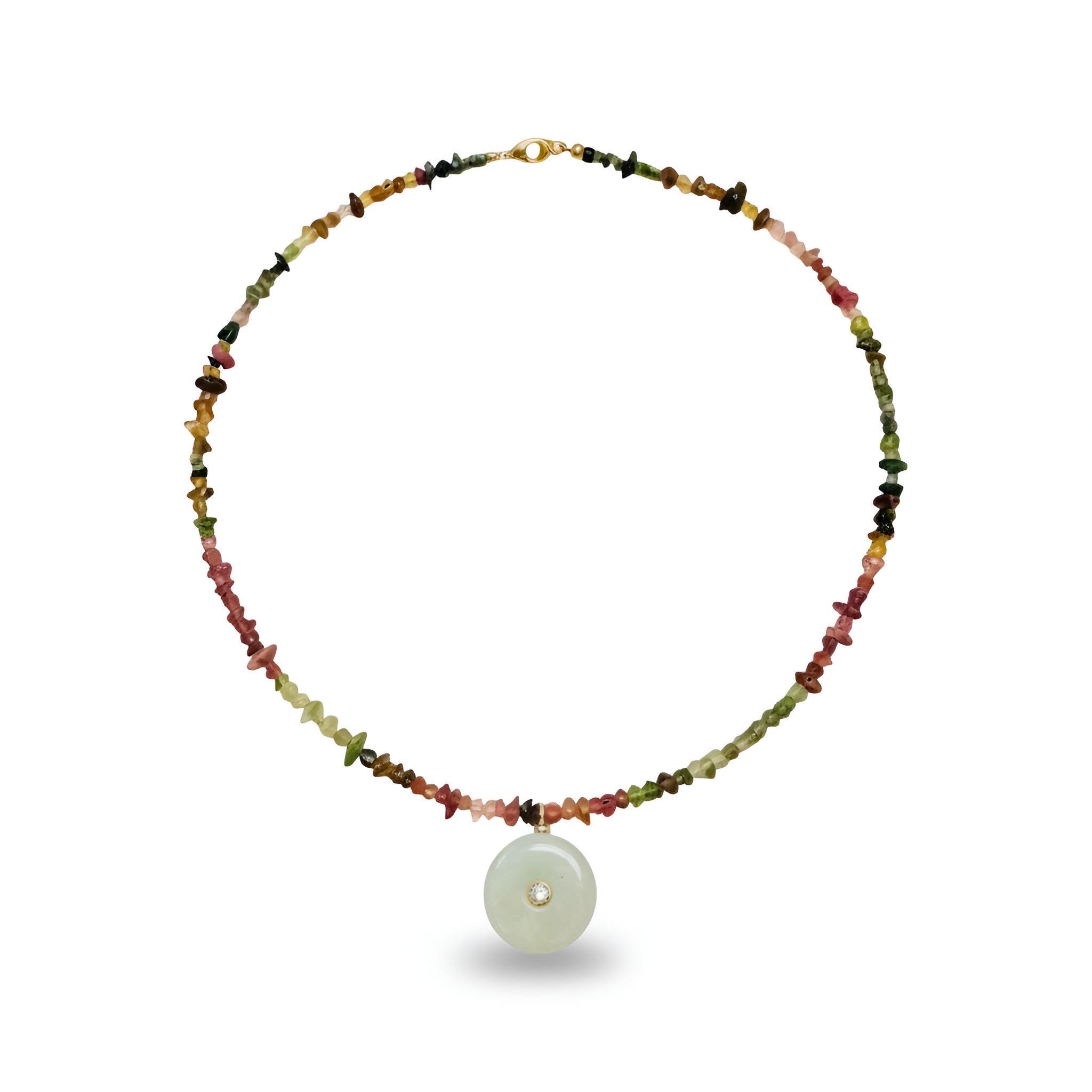Watermelon Tourmaline Jade Pendant Necklace