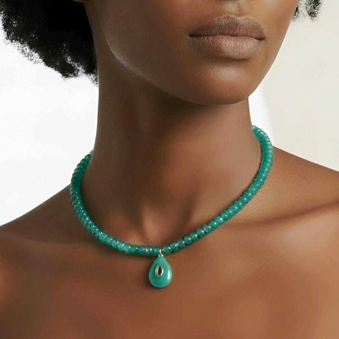 Green Chalcedony Teardrop Pendant Necklace