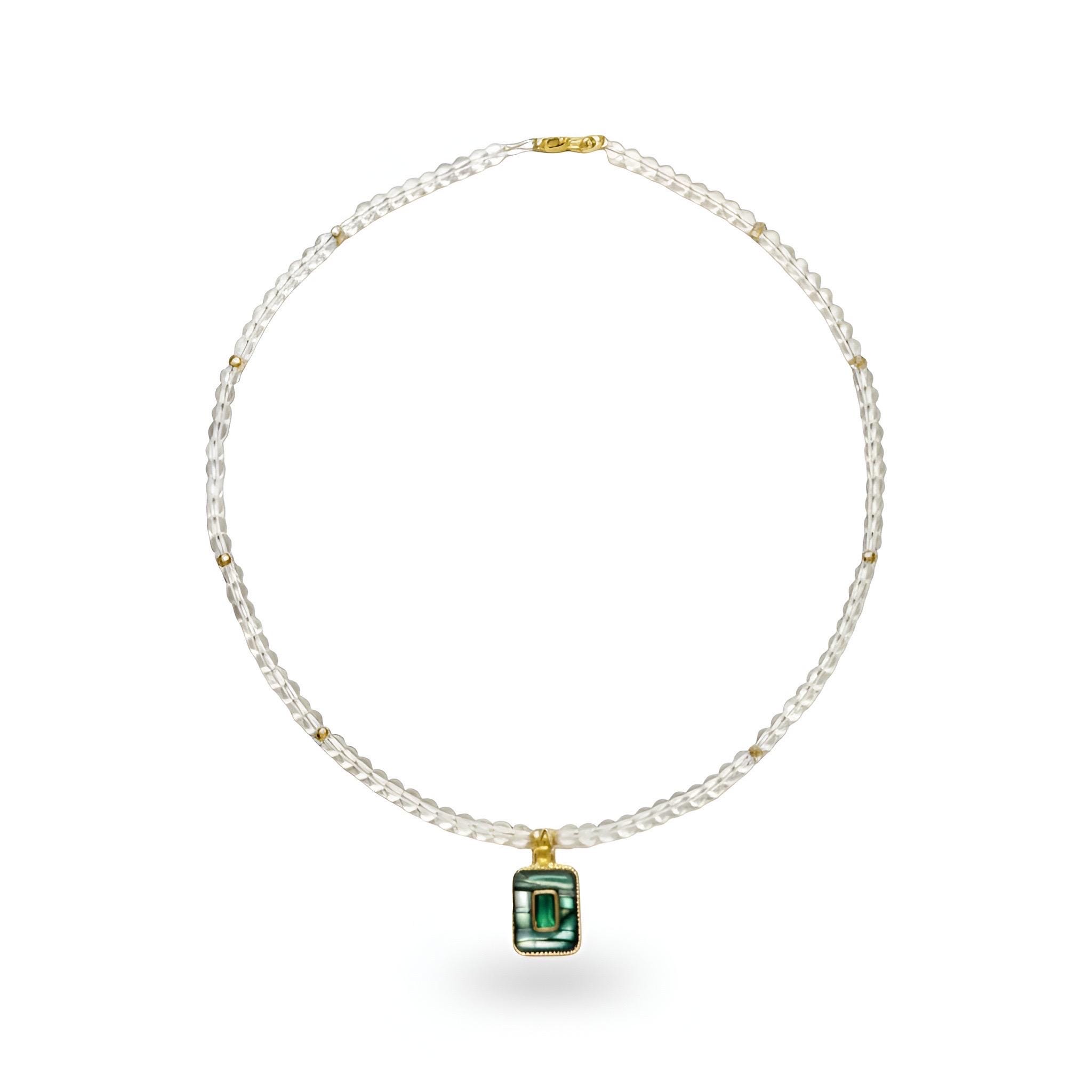 Abalone Shell Necklace, Green Crystal Beads