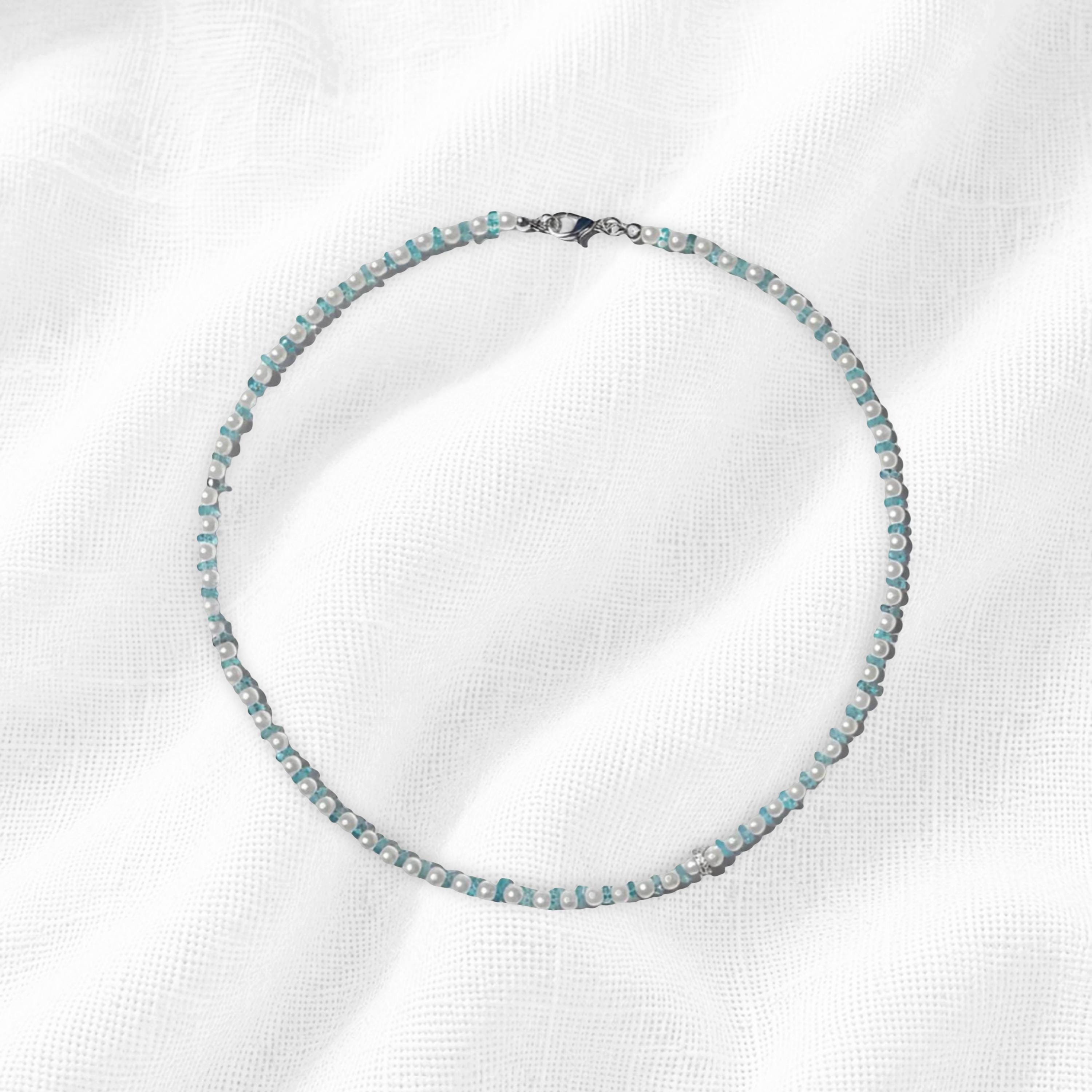 Aquamarine Pearl Necklace, Sterling Silver Clasp