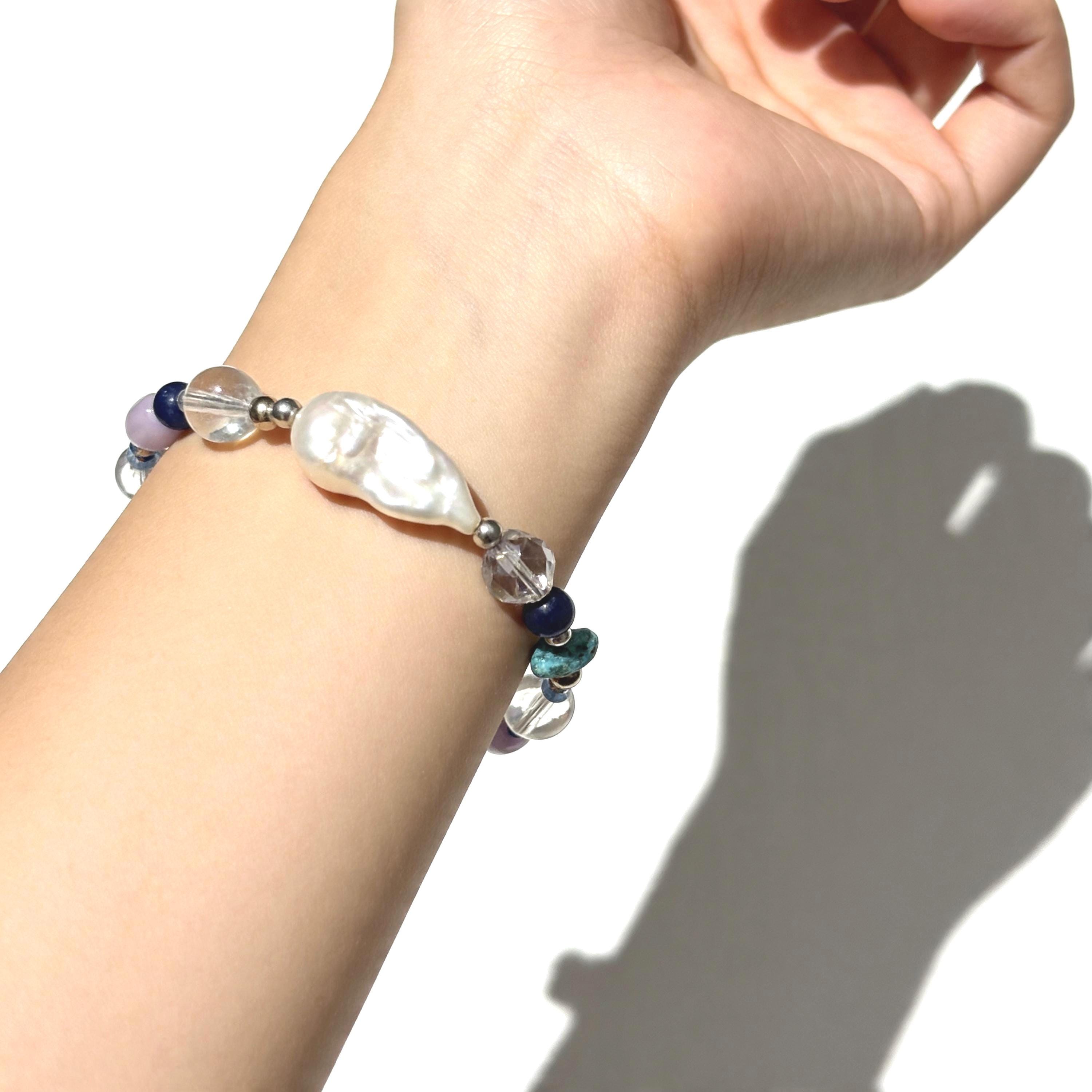Vintage Multi Gemstone Bracelet, Baroque Pearl