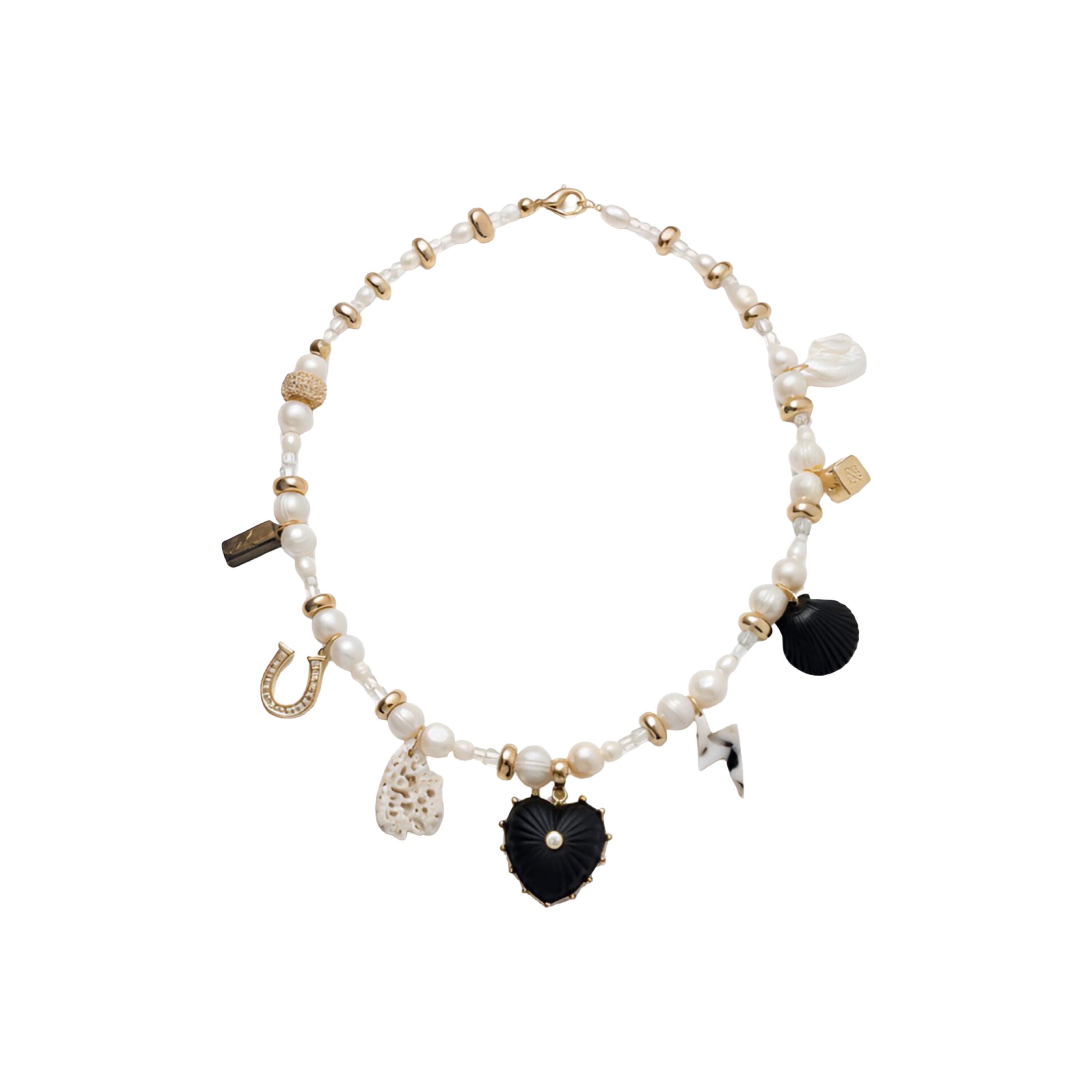 Pearl Lucky Charm Necklace, Heart Star Dice