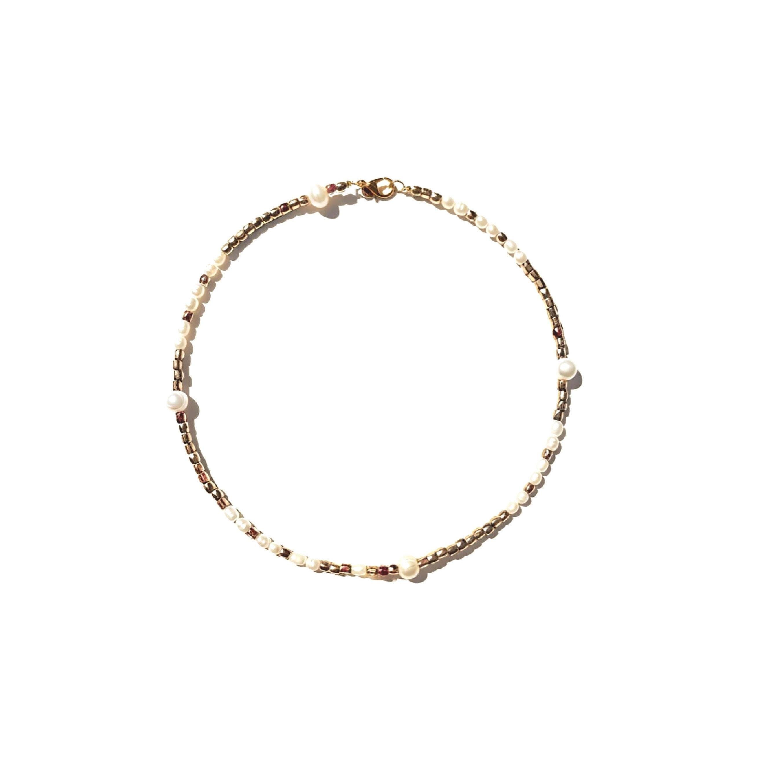 Gold Pearl Protection Charm Necklace
