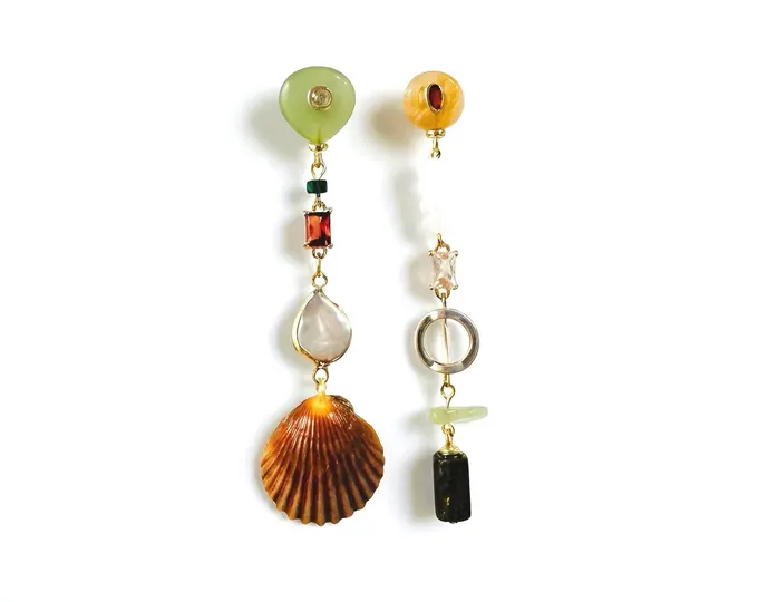 Citrine, opalite and malachite earrings