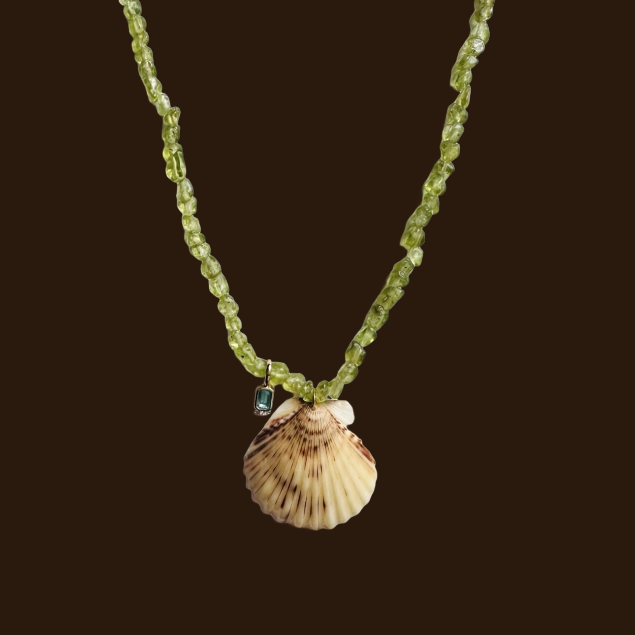 Green agate and calico shell necklace
