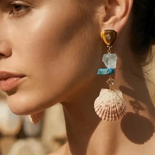 Duryea scallop shell and tiger’s eye earrings