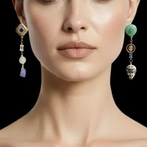 Jade, pearl and cone shell earrings