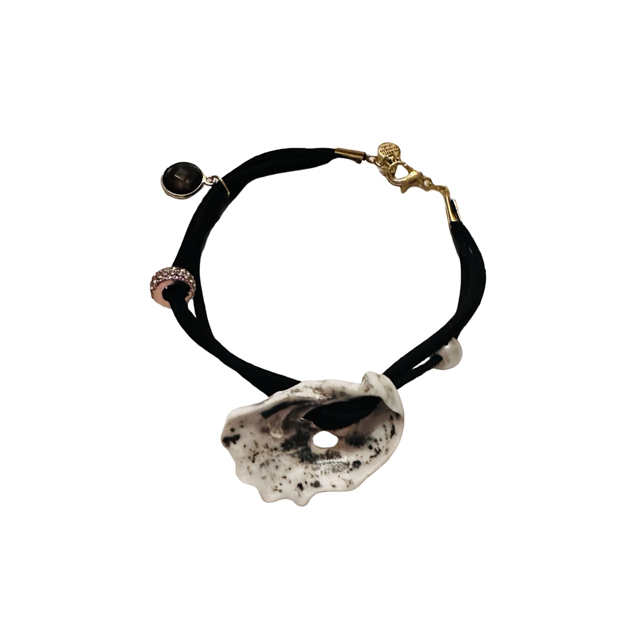 Oyster shell and crystal suede bracelet