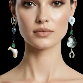 Chalcedony, pearl and shell earrings