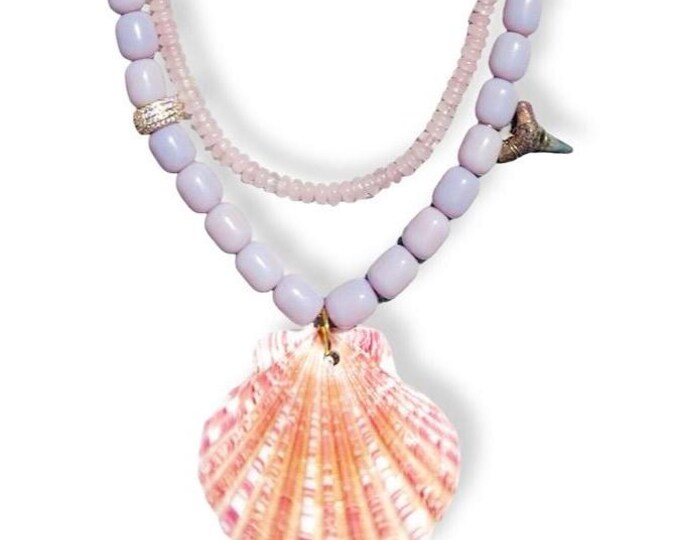 Samantha rose quartz and scallop shell necklace