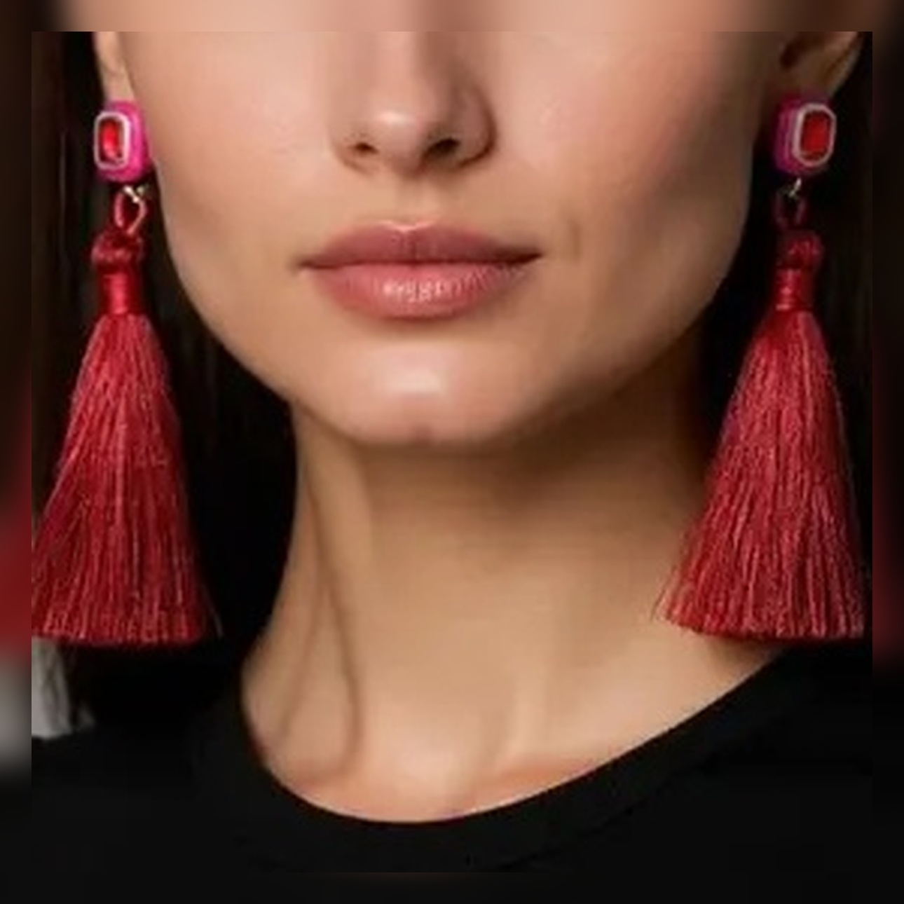 Ruby crystal and red tassel earrings